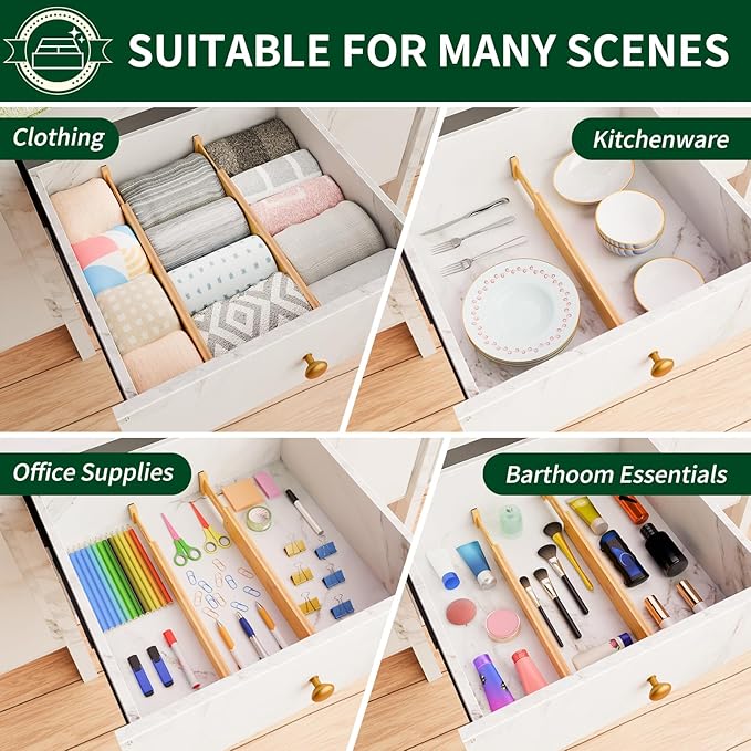 Dunruz Bamboo Drawer Dividers 2.6" High, Bedroom and Office - Image 7