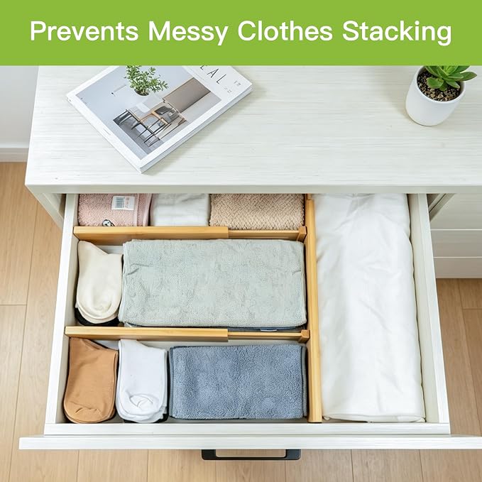 Utoplike Bamboo Dresser Drawer Dividers, Expandable Organizer - Image 2