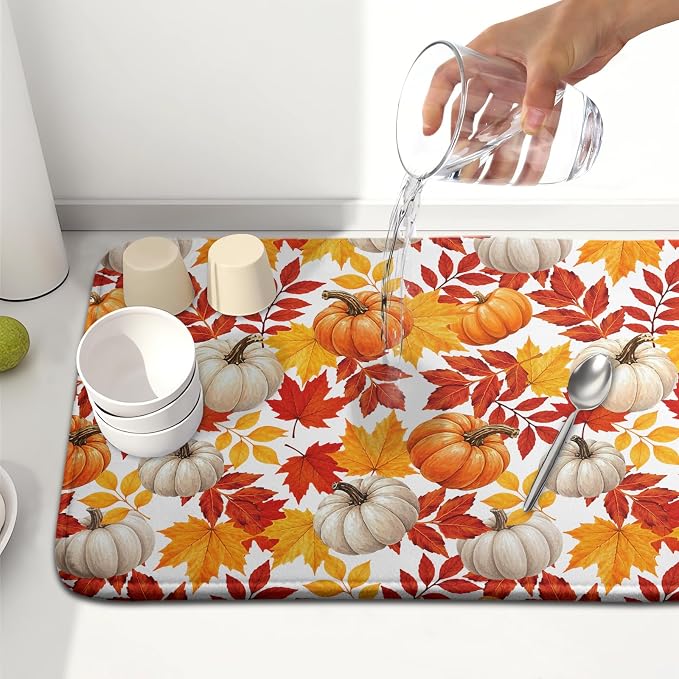 Fall Pumpkin Dish Drying Mat for Kitchen Counter 16x18 Inch Autumn Pumpkins - Image 6