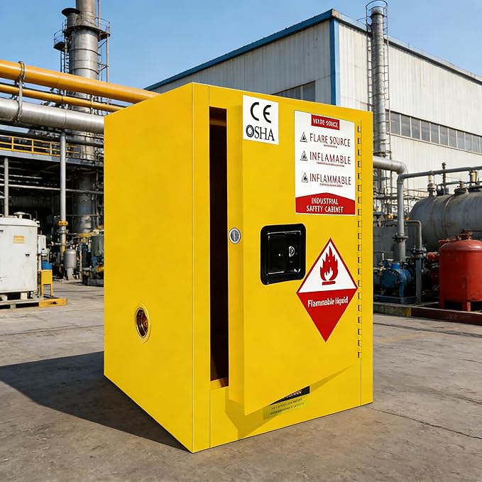 26" H × 21“D × 21”W Flammable Storage Cabinet, Fireproof Chemical Flammable Liquid Storage Cabinet, for Industrial and House, Yellow