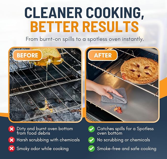 Oven Liners for Bottom of Oven - 2 Pack Large Heavy Duty Mats, 17”x25” Non-Stick Reusable Liner for Electric, Gas, Toasters, Grills - BPA & PFOA Free Kitchen Accessory to Keep It Clean (Silver)