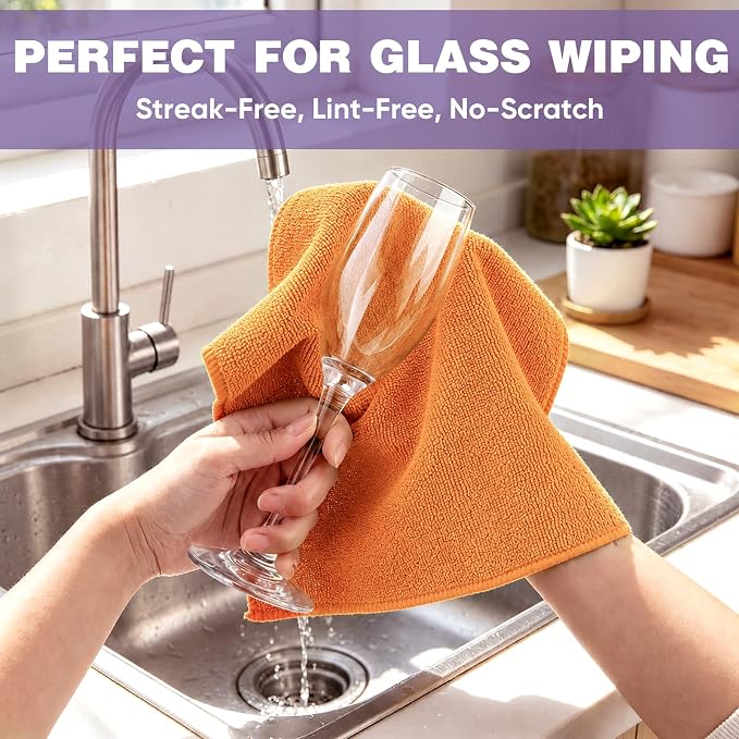 TEAWOO 10 PCS Orange Microfiber Cleaning Cloths, Car Towels, Kitchen Towels - Image 4