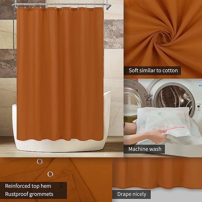 ALYVIA SPRING Waterproof Fabric Shower Curtain or Liner Burnt Orange - Image 3