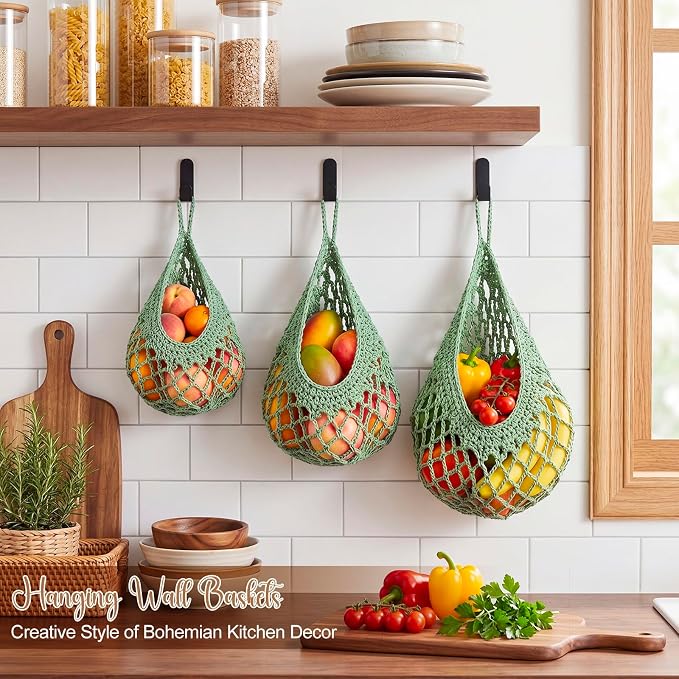 Honeydak 3 Hanging Baskets, Sage Green, Cotton Rope - Image 4