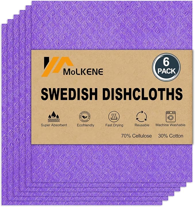 MoLKENE Swedish Dishcloths for Kitchen, 6 Pack Cellulose Sponge Cloths | by MoLKENE