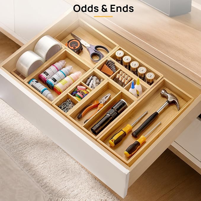 Vtopmart 7 Pack Bamboo Drawer Organizer Boxes, Junk Drawer Organizers | 100% - Image 6