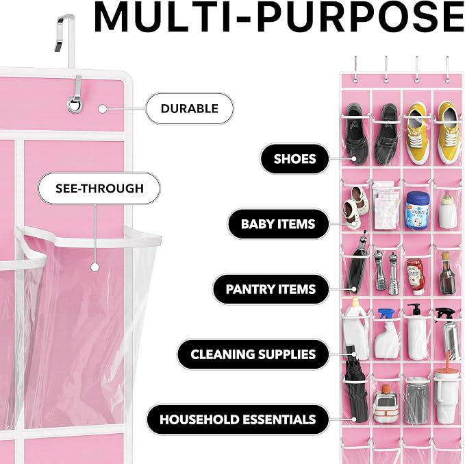 Simple Houseware 24 Pockets Clear Over the Door Shoe Organizer, 4 Durable Metal - Image 5