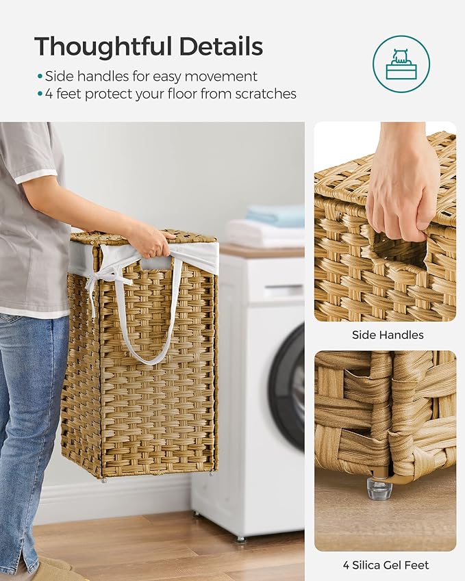 SONGMICS Laundry Hamper with Lid, 17.2 Gallon Synthetic Rattan Clothes Laundry - Image 4