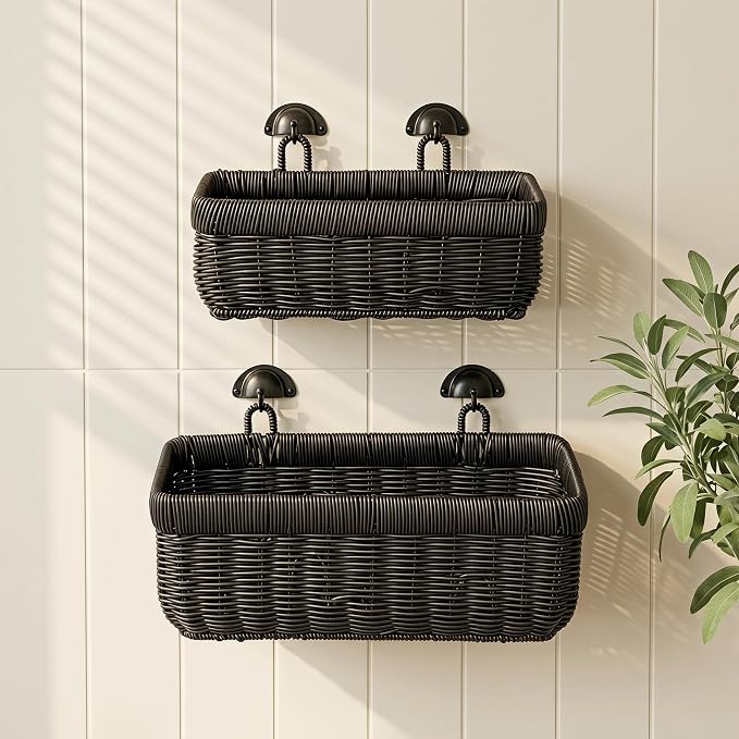 Wicker-Style Hanging Baskets, Plastic Basket - Image 5