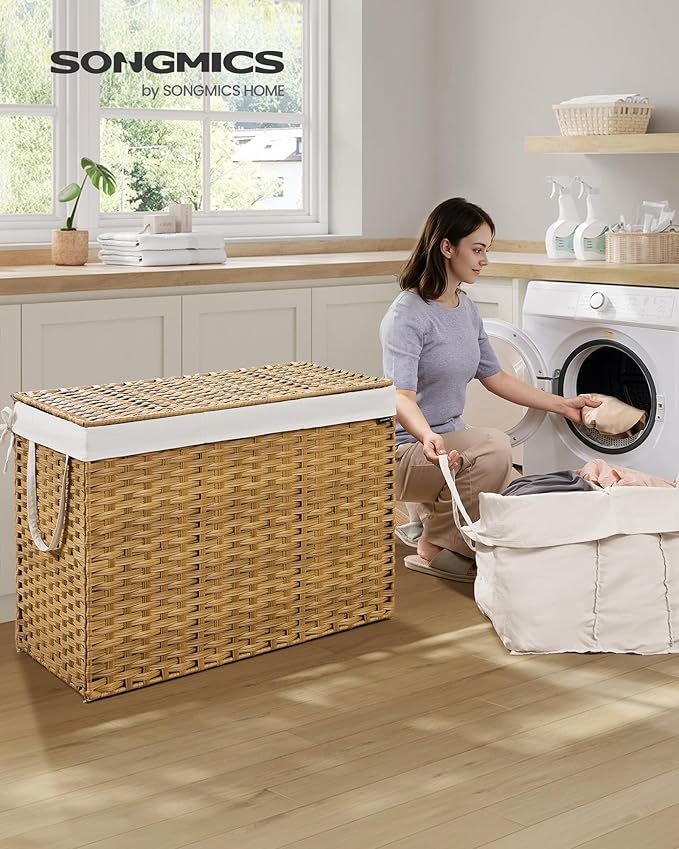 SONGMICS Laundry Hamper with Lid, 52.8 Gal Synthetic Rattan - Image 2