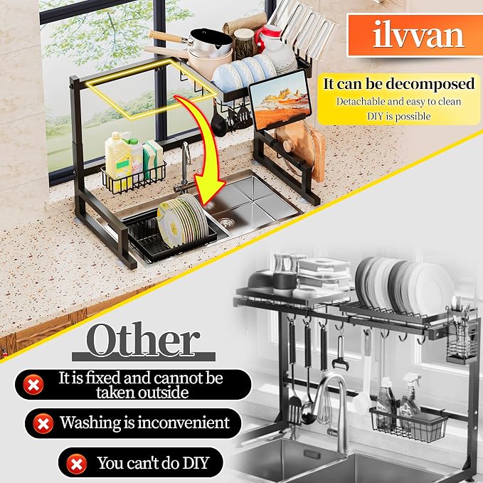 ilvvan Over Sink Dish Drying Rack Snap-On Design Large Dish Drainer Storage - Image 4