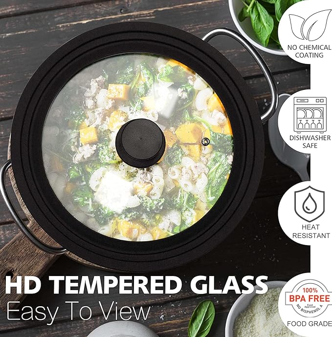 Anaeat Silicone Universal Lid for Pots, Pans and Skillets - Tempered Glass Covered with Heat Resistant Silicone Rim Fits All 6" to 11" Diameter Cookware -Easy to Use Replacement Frying Pan Cover