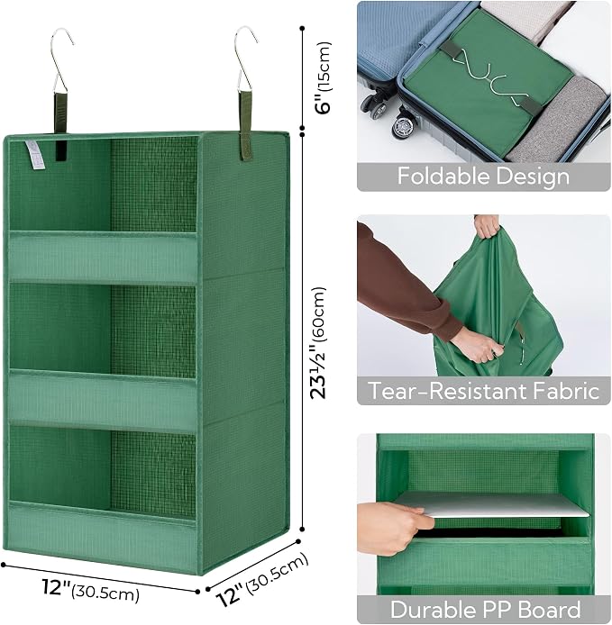GRANNY SAYS 3-Shelf Hanging Closet Organizer, Foldable Storage, Dark Green | 33 - Image 3