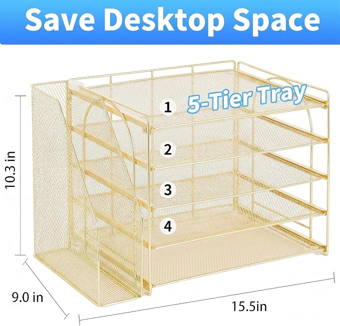 OPNICE Desk Organizer, 5-Tier Paper Organizer Letter Tray, Office Desk - Image 5