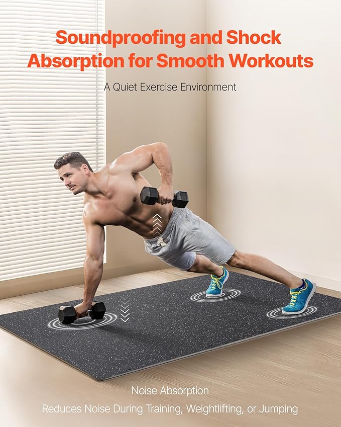 VEVOR 0.56Inch 48sq.ft 12 Tiles Gym Flooring for Home Gym, Rubber Top with High Density EVA Foam, 25 x 25In Gym Floor Exercise Equipment Mats, Interlocking Gym Mats, Puzzle Workout Mats, Black & White