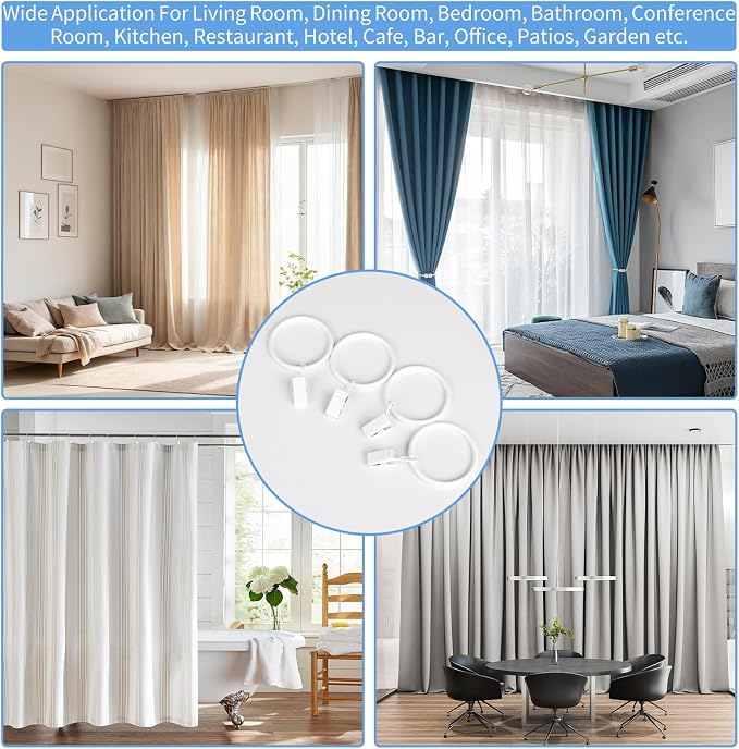 Curtain Rings with Clips, 44 Pack Metal Drapery Rings with Clips Hooks Hangers - Image 8