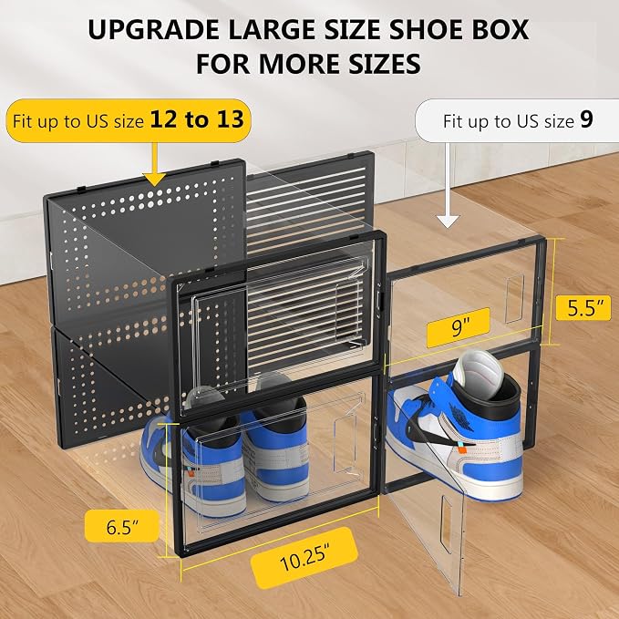 12 Pack XX-Large Stackable Clear Plastic Shoe Storage Box Organizer - Image 5