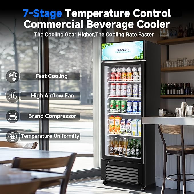 BODEGACOOLER Beverage Refrigerator, 321L/339 Qt Commercial Refrigerator For Kitchen, Home,Office and Garage, 300 Cans & 160 Bottles Display Refrigerator For Beer,Soda, Bar Cooler with Soft LED Light.