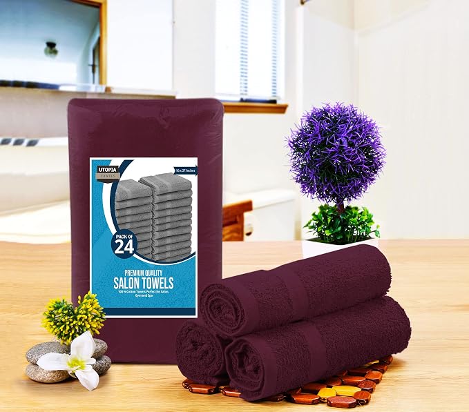 Utopia Towels Salon Towels, 16x27 in, 100% Cotton, Burgundy | Highly Absorbent - Image 2