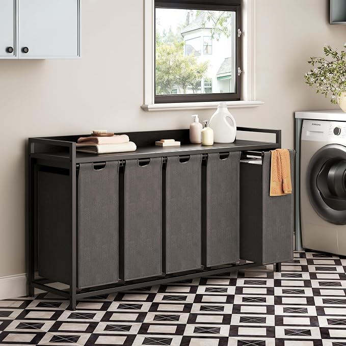 Herture Laundry Hamper with Shelf, Laundry Basket 5 Section, Laundry Sorter - Image 5