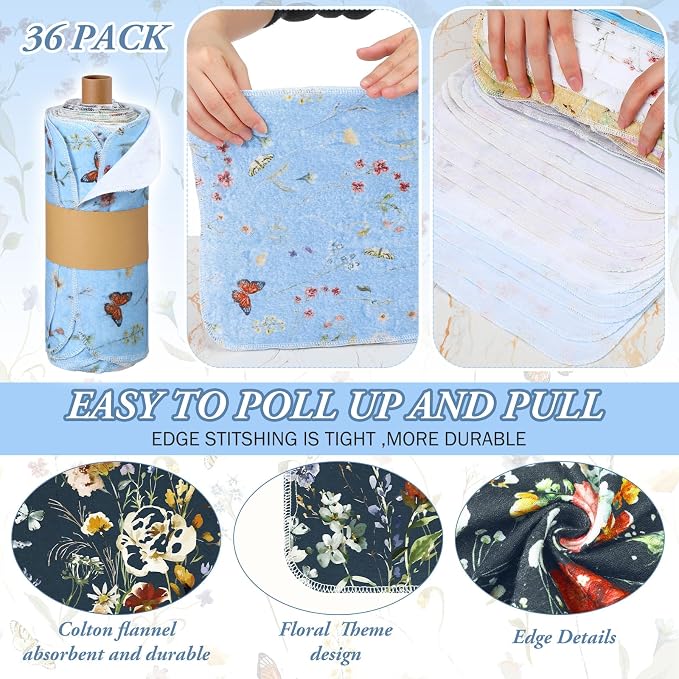 Reusable Kitchen Cloths Cotton Towel, 36 Pack, Rich Flowers - Image 6