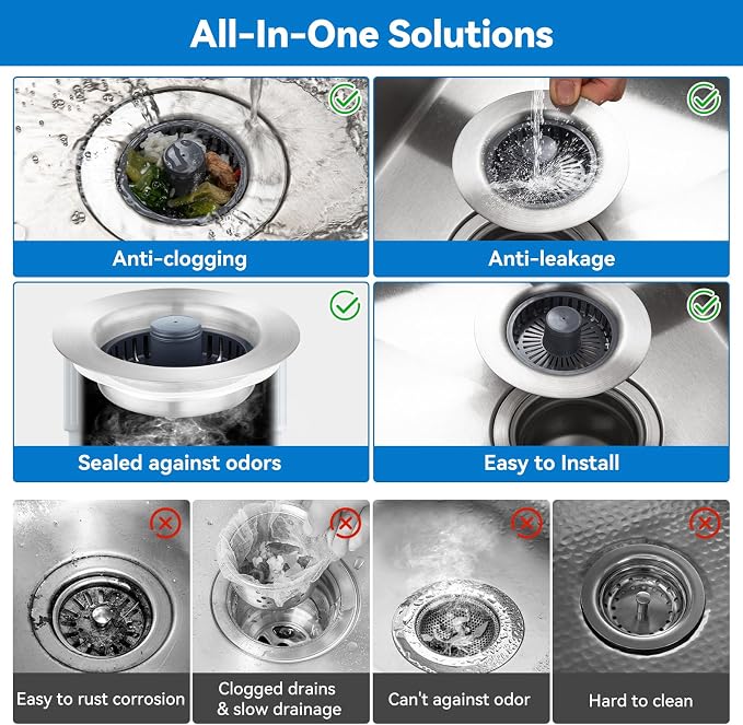 Upgraded 3-in-1 Kitchen Sink Drain Strainer, Stainless Steel Pop Up Kitchen - Image 6