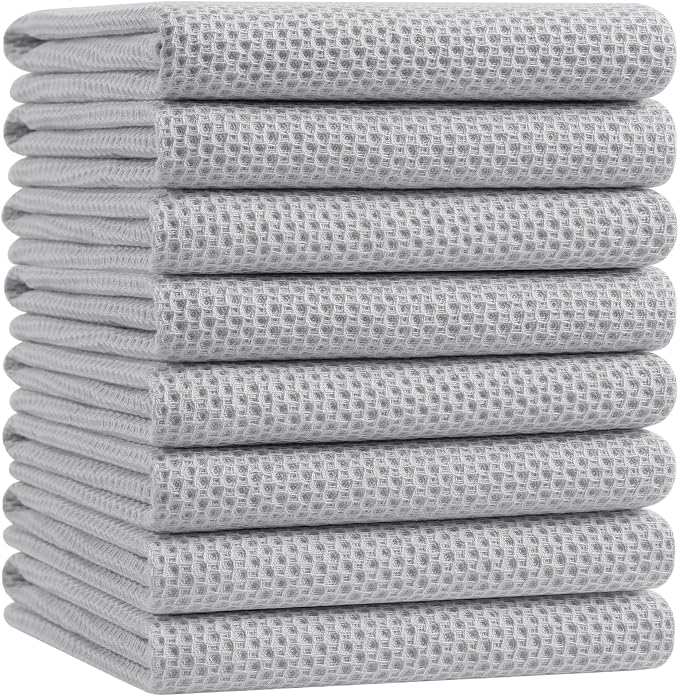 Homaxy 100% Cotton Oversized Waffle Weave Kitchen Towels 8-Pack, Light Gray | by Homaxy