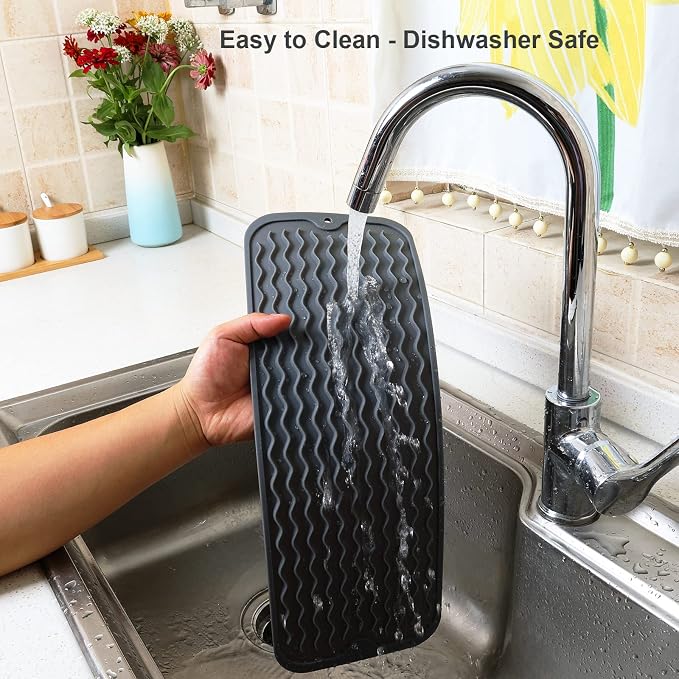 ZLR Small Dish Drying Mat for Kitchen Counter, Dark Gray | Narrow Silicone - Image 4