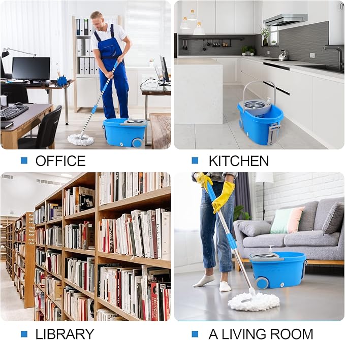 Spin Mop and Bucket with Wringer Set on Wheels, 3 Mop Heads - Image 6
