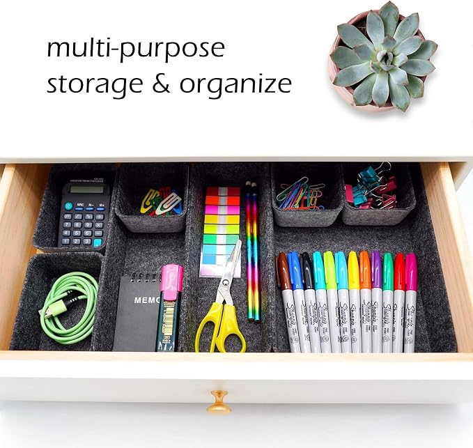 Minimalist Felt Desk Drawer Organizer 8-Piece Charcoal Storage Bins - Image 5