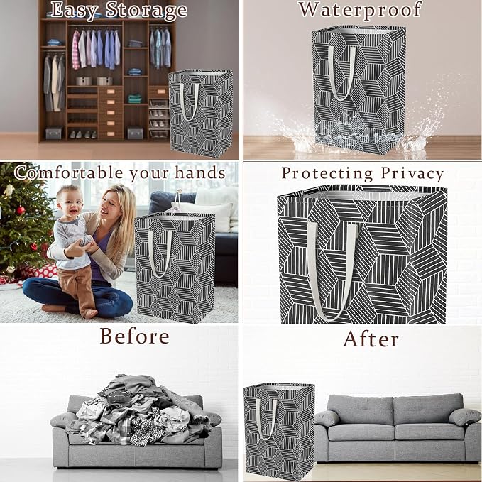 Waterproof Laundry Hamper Collapsible Laundry Basket Leather Handle Laundry Bag - Image 3
