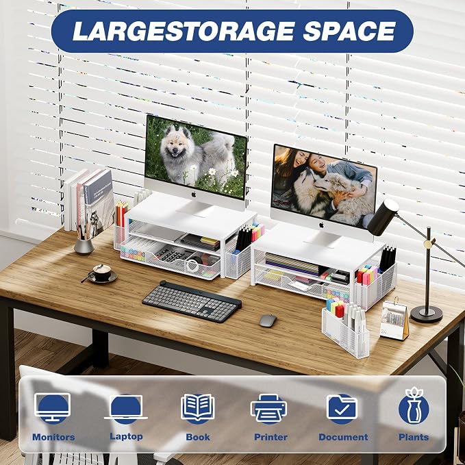 Desk Organizer and Accessories, 2-Tier Computer Monitor Stand Riser - Image 4