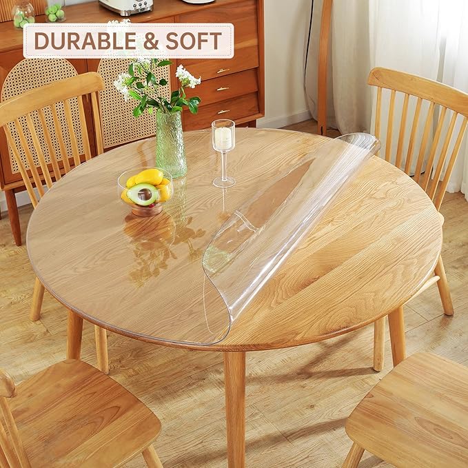 Warmstar Clear Table Protector 2mm Thick, Dia.46 Inch Round Table Cover Protector, Plastic Table Cover, Clear Desk Mat Desk Pad, Desk Protector Mat for Coffee Table, Writing Desk, Dining Room