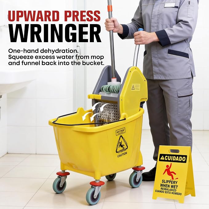 MATTHEW CLEANING 34Quarts Commercial Mop Bucket INCL.Wet String Mop - Image 5