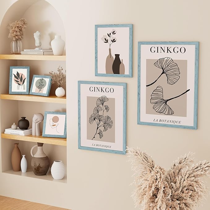 Vittanly 11x14 Picture Frame, Solid Wood Frame with Plexiglass, Includes 8x10 Mat, Wall Hanging for Photos, Home Decor, Rustic Blue, 1 Pack