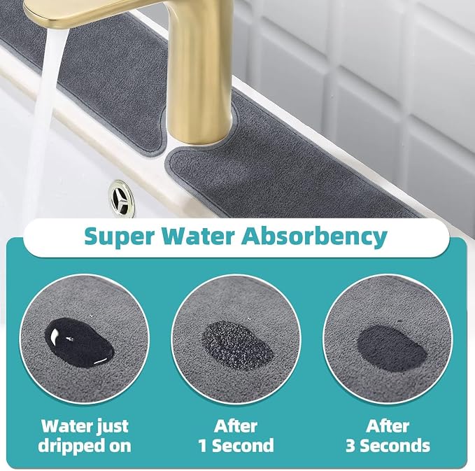 PoYang 4 Pack Faucet Mat for Kitchen Sink Splash Guard, Long 24x5.1 Inch | - Image 3