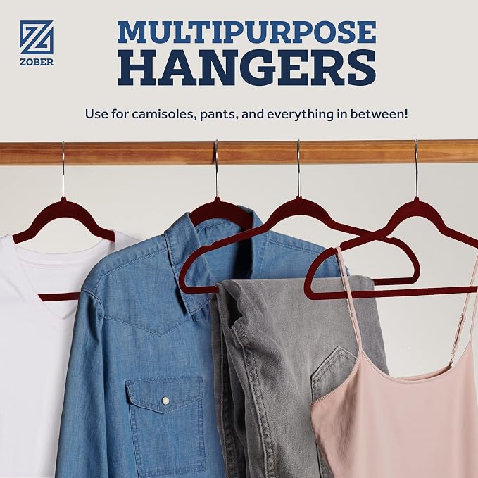 Zober Burgundy Velvet Hangers 50 Pack, Slim Non Slip Clothes Hangers | Slim - Image 6