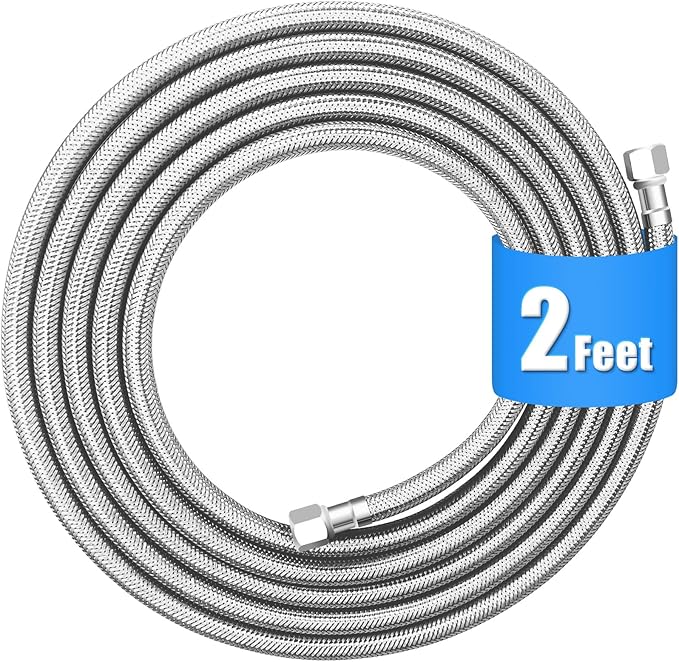 Refrigerator water line - 2 FT Premium Stainless Steel Braided Ice Maker Water Hose,Food grade PEX Inner Tube Fridge Water Line with 1/4" Fittings for Refrigerator Ice Maker
