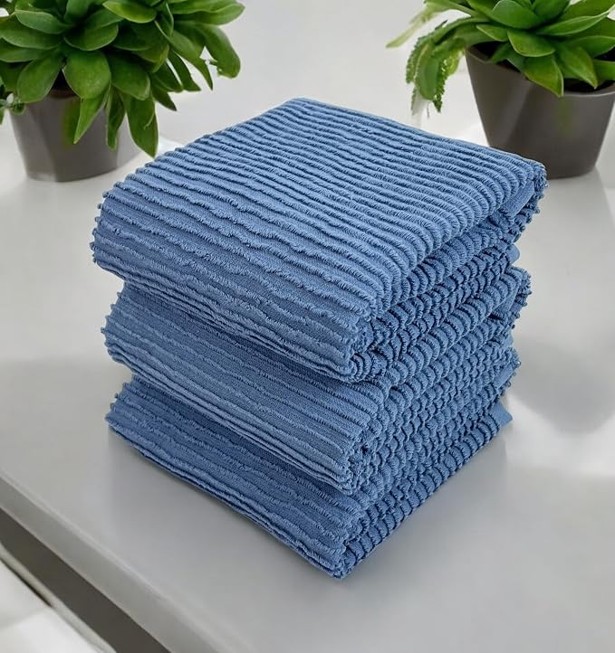 Serafina Home Chambray Denim Blue Kitchen Hand Dish Towels, 100% Cotton - Image 3