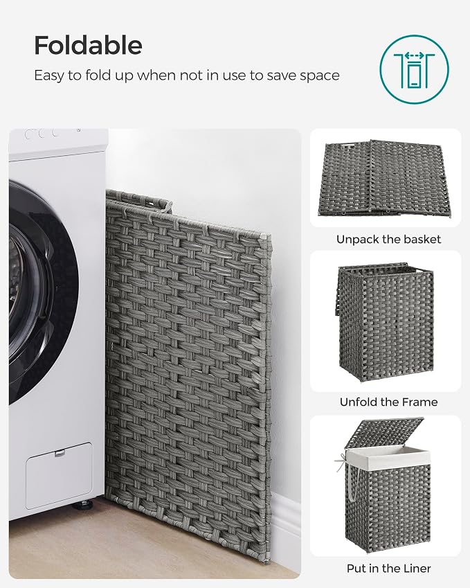 SONGMICS Laundry Hamper with Lid, 23.8 Gal Synthetic Rattan - Image 9