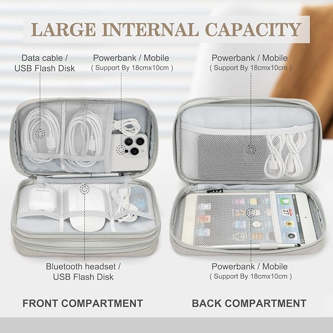 FYY Electronic Organizer, Travel Tech Pouch Bag, Khaki | Wrist Strap, Waterproof - Image 3