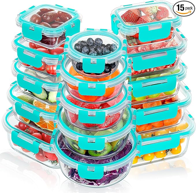 VERONES 30 Pieces Glass Food Storage Containers Set by VERONES