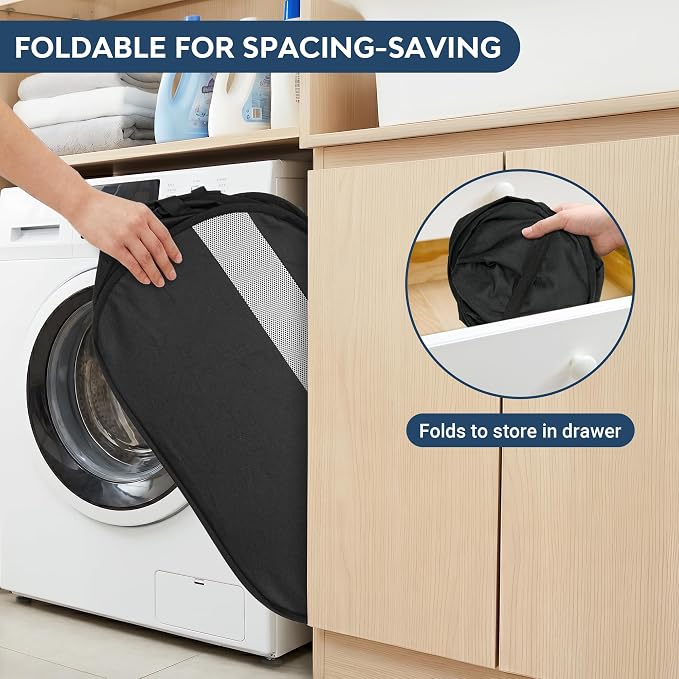 100L Collapsible Laundry Baskets, Foldable Dual Handle Laundry Hamper Black | - Image 5