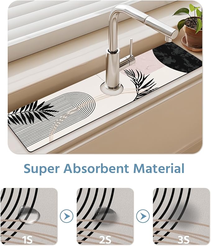 Patterned Sink Faucet Mat Kitchen Splash Guard Super Absorbent Drying Mat - Image 5