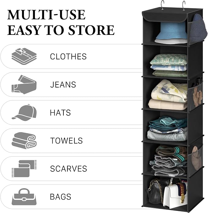 Simple Houseware 6 Shelf Hanging Closet Organizer, Top Support Metal Frame - Image 5