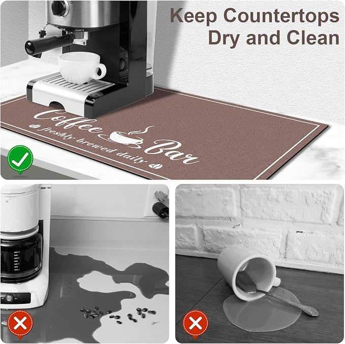 CooRug Fashion Coffee Mat, Dish Drying Mat 12" x 20" Brown | Hide Stain - Image 4