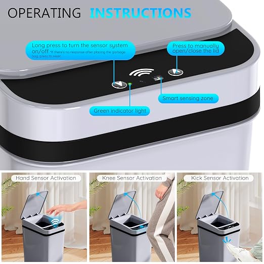 Bathroom Small Trash Can with Lid, Automatic Garbage Can, 2.6 Gallon | 3 Pack - Image 4