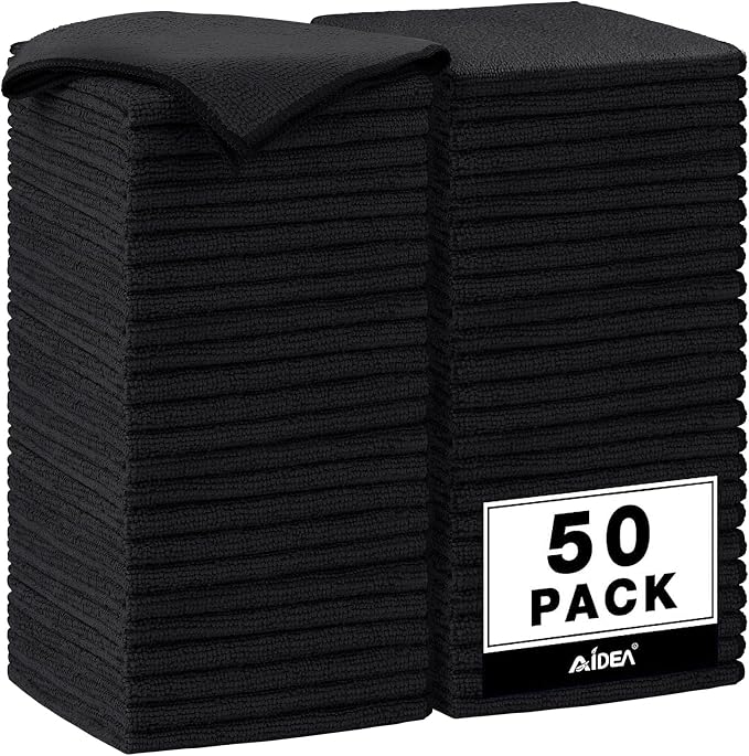 AIDEA Microfiber Cleaning Cloth Black 50PK, Cleaning Rags 12×12" | Microfiber by AIDEAHOME