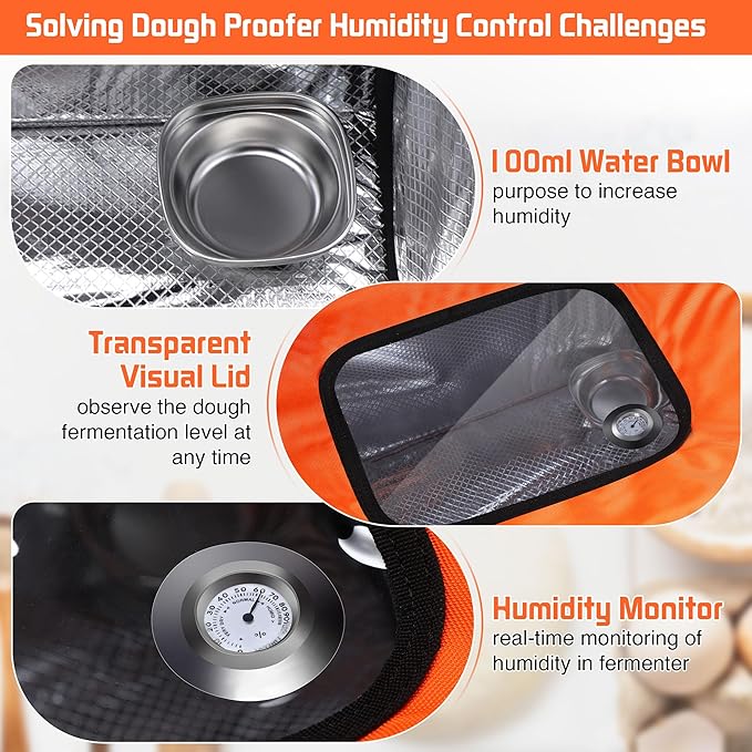 Proofing Box with Heater, Bread Proofing Box with 41℉-122℉ Temperature and Timer Controller, Collapsible Zippered Temperature Proofer for Bread, Pizza and Yoghurt Making