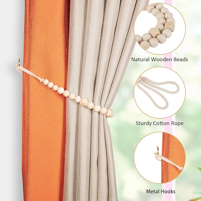 KLOGTSIND Wood Bead Curtain Tiebacks, 4 Pack Curtain Tie Backs - Image 4